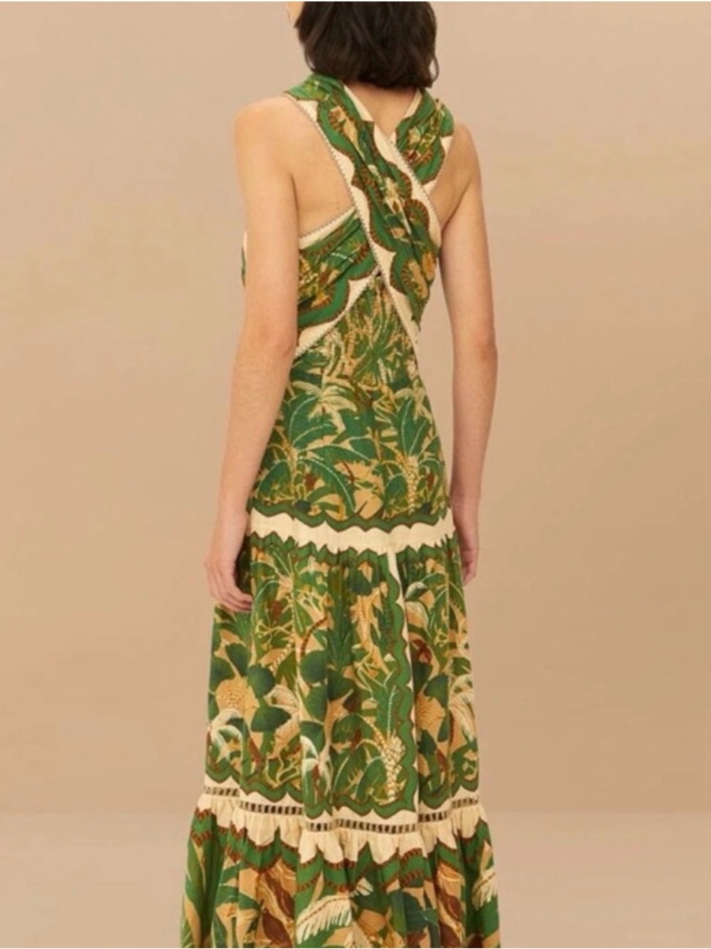 FARM RIO Beige Tropical Isla LENZING™ ECOVERO™ Euroflax™ Maxi Dress - Picture 3 of 4